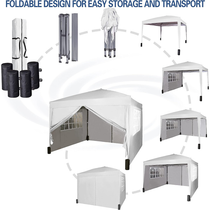 Pavilion with silver protective coating, waterproof, 3 x 3 m, White