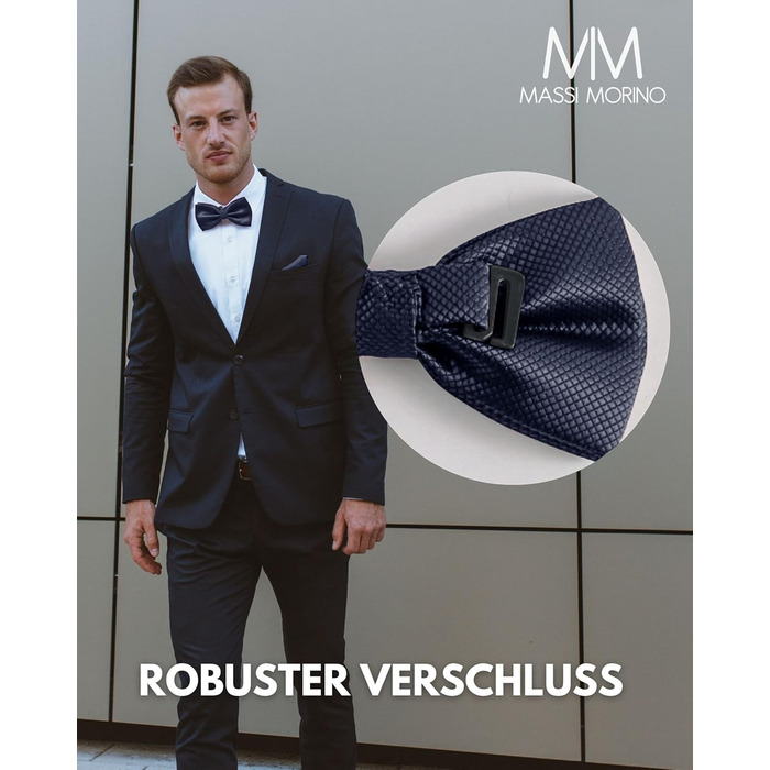 Массі Моріно: Комплект краватка-метелик та кишеньковий хустинка для чоловіків - Весільний костюмний аксесуар, регульована метелик, темно-синій