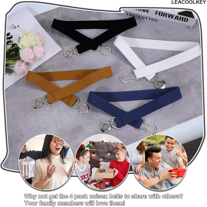Еластичний ремінь LeaCoolKey для жінок та чоловіків, тонкий, стрейч, для джинсів та суконь, чорний, коричневий, білий, блакитний (80 см), розмір талії 76-90 см