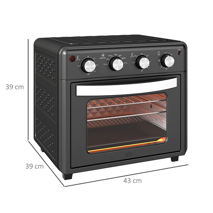 Міні-піч HOMCOM з конвекцією, 90°C-230°C, 30 л, міні-піч із декою для випічки, решіткою для гриля, піддоном для крихт, фритюрниця з гарячим повітрям з 7 режимами, кошиком для смаження | Aosom
