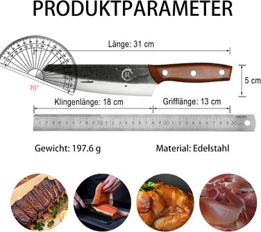 Ніж кухарський Plys 20 см, професійний, з високоякісної нержавіючої сталі, з ергономічною ручкою (чорний)