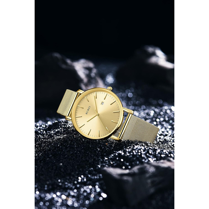Годинник чоловічий BUREI Ultra Slim з датою, аналоговий, кварцовий механізм (сталь, золото)