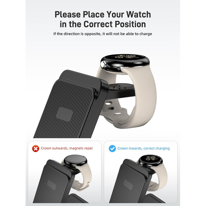 Зарядна станція індуктивна 3-в-1 для Google Pixel Watch 3/2, Pixel 10/9/9 Pro/8/8a/7 та Pixel Buds Pro 2 (складна, бездротова)