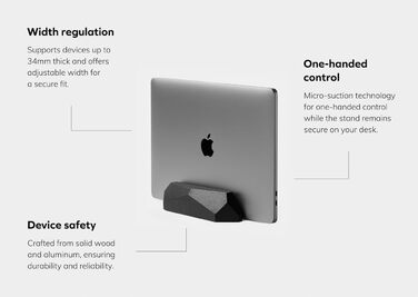 Oakwood Adjustable Wooden Laptop Stand - Desk Dock for MacBook Pro, MacBook Air, iPad - Handmade Black Stained Oak Wood