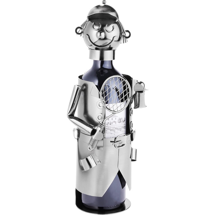 BRUBAKER Wine Bottle Holder Tennis Player Metal Sculpture with Gift Card