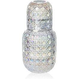 Vintage Water Carafe, Nightstand Water Carafe and Glass Set, Carafe with Glass Beaker for Nightstand, Thick Glass Mouthwash Decanter for Bedroom, Guest Room, Bathroom, Kitchen, 440ml (Iridescent)