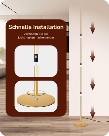 LED торшер Edishine 2 шт. з димуванням, тепле світло 3000K, регулювання висоти 146 см, з функцією пам'яті, для вітальні, спальні, офісу, золотий