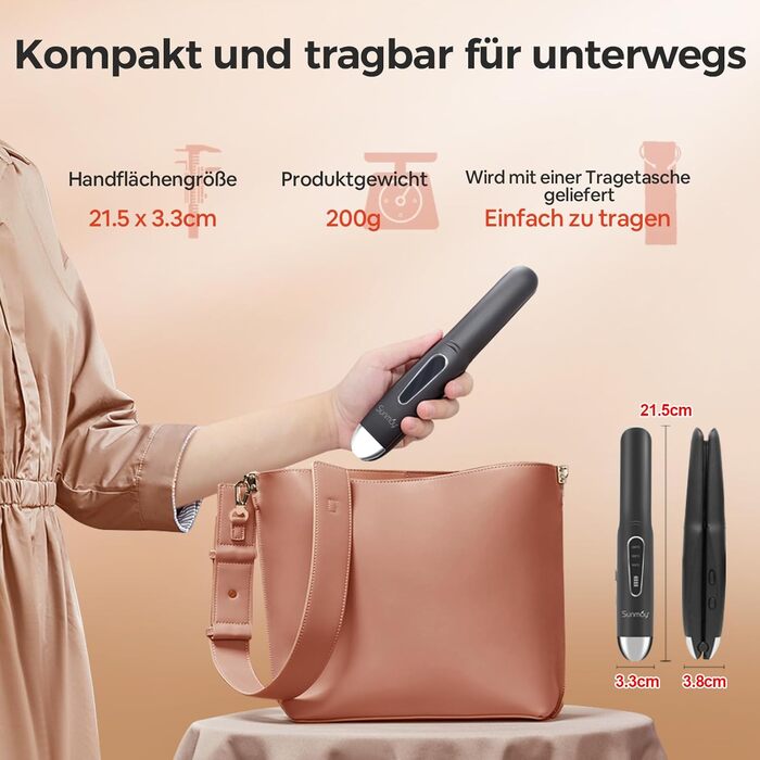 SUNMAY Voga: Бездротове праска для волосся 2-в-1 (праска та плойка), USB, 5000mAh, чорний