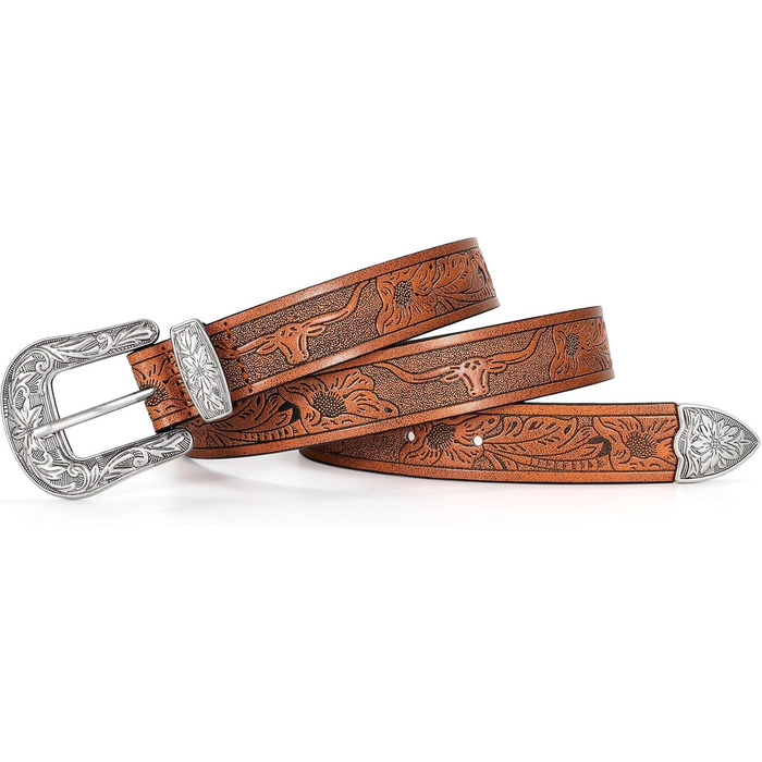 Жіночий шкіряний ремінь JasGood для джинсів та штанів, вінтажний стиль, колір: коричневий, розміри: M (110 см), XL (130 см)