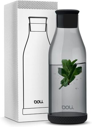 Glass Giraffe with Lid 1.5L Black - Robust & Secure Stand - Water Carafe for Hot & Cold Drinks - Dishwasher Safe - BPA-Free