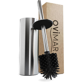 Набір для чищення унітазу Ingoy | Силіконова щітка для унітазу | Чорний | з нержавіючої сталі з кришкою | для ванної та гостьового WC | знімний насадкою | Сріблястий дизайн