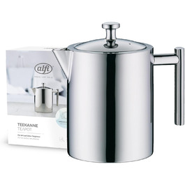 alfi TEA POT 1.40l, Stainless steel insulated pot with tea strainer and tea catcher, single-walled stainless steel, durable thermos pot, ideal as a teapot for loose tea, dishwasher-safe, BPA-free