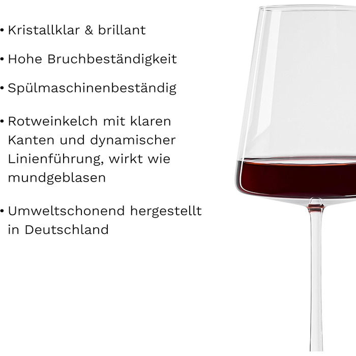 Stölzle Lausitz Red Wine Glasses Power 6-Piece Set 520ml – High-quality wine glasses for full-bodied red wines – Modern red wine glasses with a square shape for maximum flavor development – Dishwasher & shatterproof