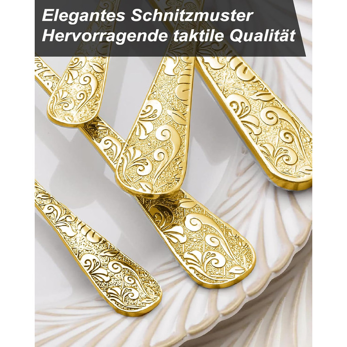 Набір столових приборів 24 предмети в золотистому вінтажному стилі для 6 осіб, нержавіюча сталь, з гравіюванням, високоякісне полірування