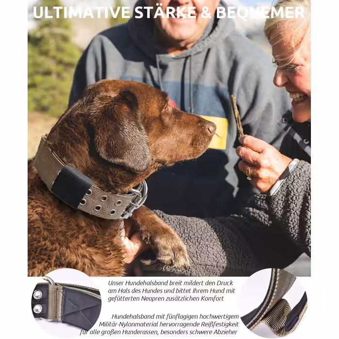 Dog Collar for Large Dogs - 5 cm Wide Collar with Handle for Extra Large Dog Breeds, Soft Padded Neoprene Nylon Dog Collar for Large Dogs Big Dog Collar (56-66cm, Khaki)