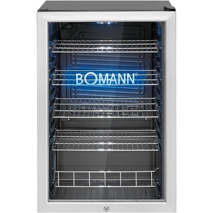 Холодильник для напоїв Bomann® KSG 7287 Inox | 63 літри | регулювання температури +3–10°C | з дверцятами зі скла, 4 полиці та LED-підсвічуванням | тихий, енергоефективний та компактний | для пляшок та банок
