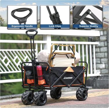 Універсальний складаний візок-телега EchoSmile Bollerwagen 200л, 160кг: для пляжу, саду, покупок (чорно-помаранчевий)