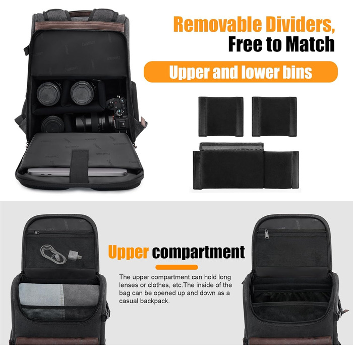 Водонепроникний рюкзак для камери Cwatcun з брезенту, професійний фоторюкзак, вінтажний стиль, сумісний з Sony, Canon, Nikon (S, чорний)