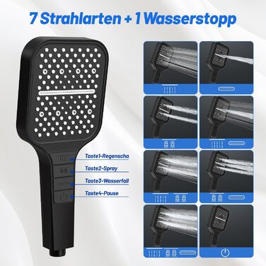 Насадка для душу VEHHE з економним споживанням води, 7 режимів, дощова лійка з кнопкою зупинки, регулюванням однією рукою та силіконовою форсункою, що запобігає засміченню, велика душова лійка з підвищеним тиском (срібна) (7 режимів / сіра)
