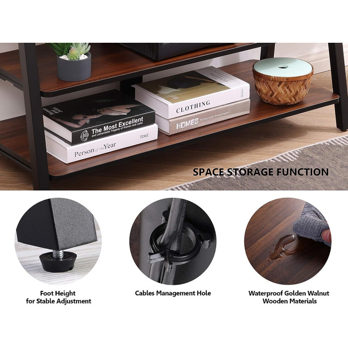 FITUEYES TV Stand with Mount - Adjustable Height TV Console for 37-70 inch TVs (up to 35kg) - Brown Wood