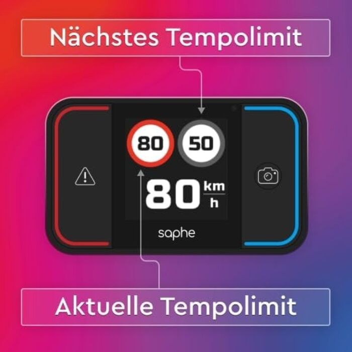 Радар-детектор Saphe Drive Pro для авто з кольоровим дисплеєм, сумісний з CarPlay та Android Auto, сповіщення про радари і небезпеки, дані Blitzer.de, підписка на 12 місяців