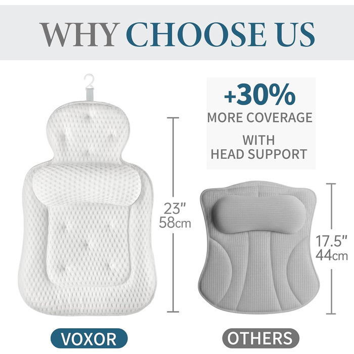 Подушка для ванни з підтримкою голови та шиї, антиковзаюча, з 54 присосками, м'яка сітчаста тканина 3D, для розслаблення та спа-процедур, бежева