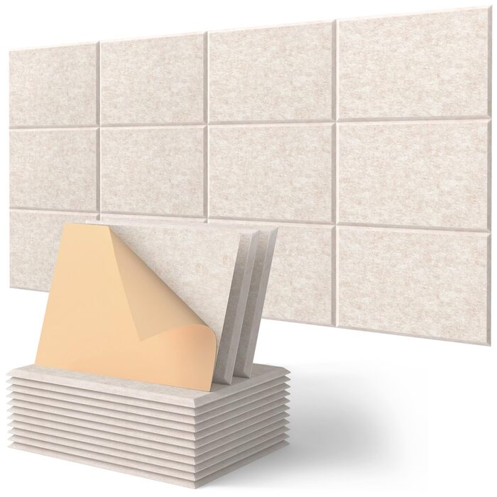 Акустичні панелі для шумоізоляції стін прямокутні, самоклеючі панелі з високою щільністю для звукопоглинання та декору, 30x40x0.9 см, 12 шт, колір верблюжий