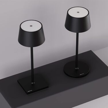 Стильна LED-лампа Stilosa на акумуляторі, бездротова, диммер, сенсорне управління, USB-C зарядка, для дому та на вулицю, квадратна база (30 см), чорна