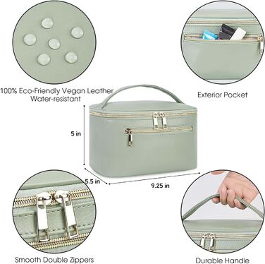 Косметичка для жінок, велика дорожня косметичка для макіяжу з відділенням для пензликів, органайзер, культиватор, з PU-шкіри, переносний мішечок для макіяжу, зелений (патент)