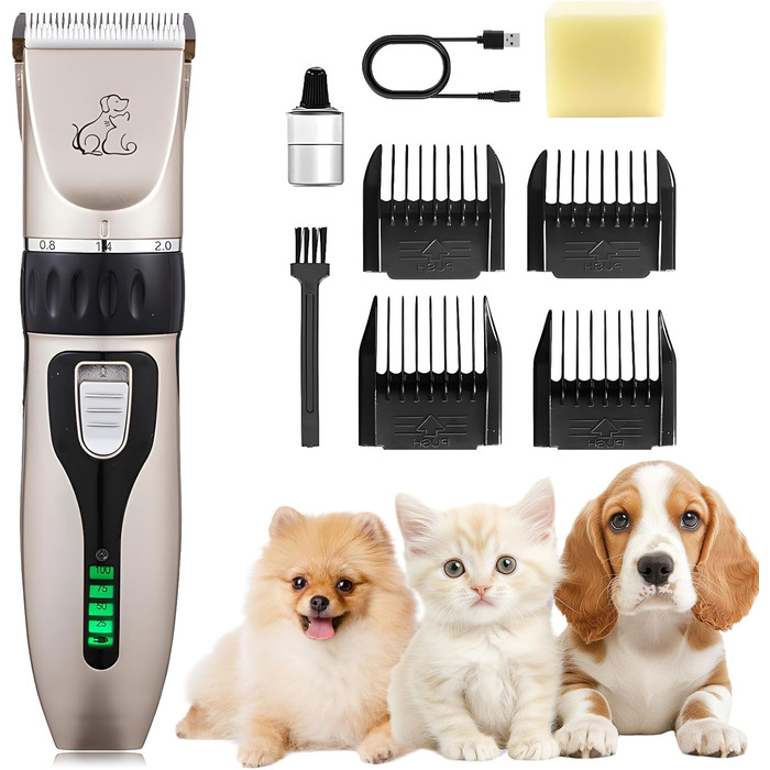 Машинка для стрижки собак, акумуляторна, бездротова, з 4 насадками, для собак, котів та всіх типів шерсті