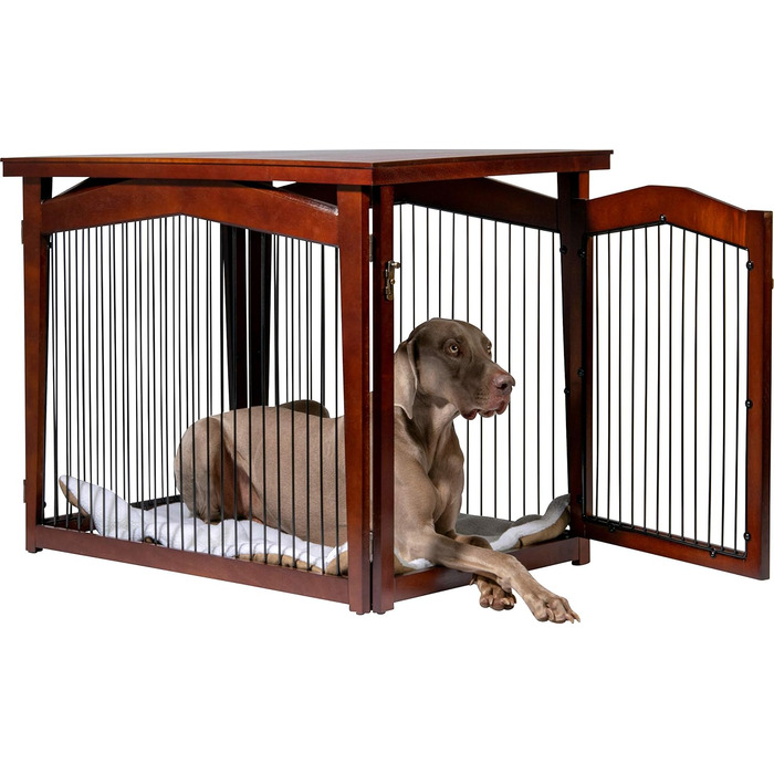 Дерев'яний вольєр для собак Dobar® розмір M з функцією столу - вольєр-будка для собак, 83 x 55 x 59 см, білий (коричневий, L 101 x B 71 x H 80 см)