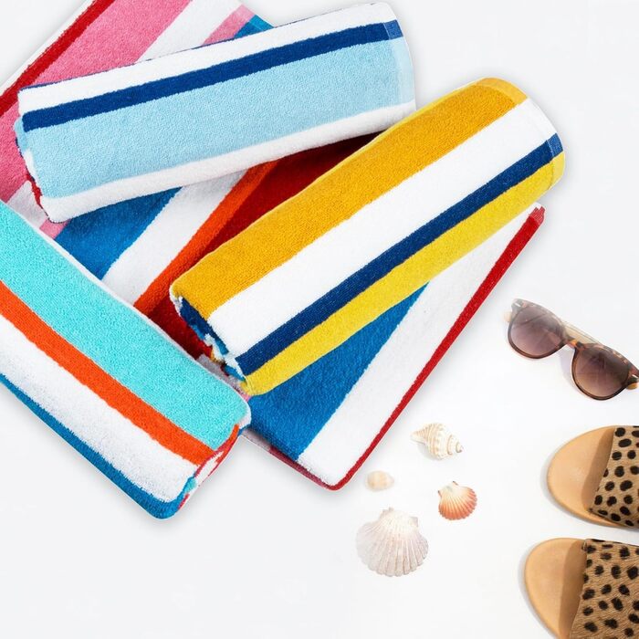 Рушники Casa Copenhagen Bora Bora – набір 4 шт. (76x152 см) з бавовни, Данія. Швидковисихаючі, для басейну, душу та ванни. Рожевий, червоний, жовтий, блакитний