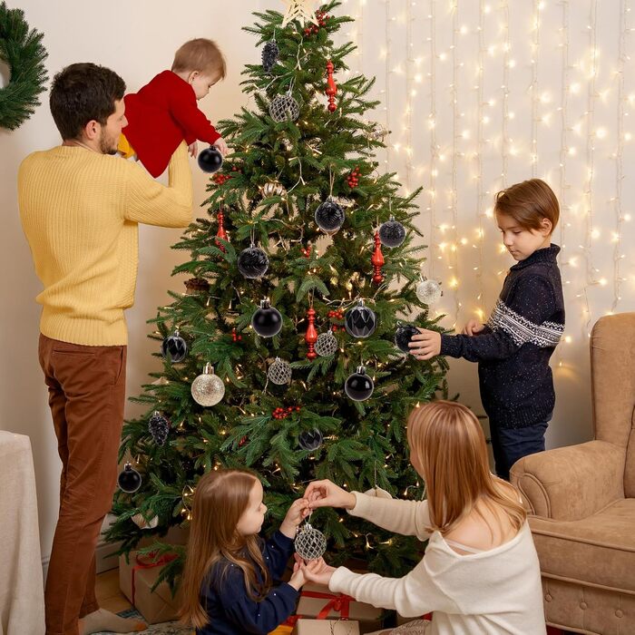 40 шт. прозорих новорічних кулі з кришкою, 6 см, прикраси для ялинки, вікна, інтер'єру та екстер'єру, чорний + золотий (різні дизайни)