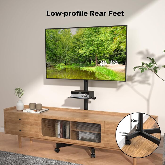 BONTEC Mobile TV Stand with Tilt and Height Adjustment - Rolling TV Mount for 23-60 inch LED, LCD, OLED TVs (Up to 25kg)