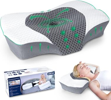 SAHEYER Orthopedic Pillow, Neck Support Pillow, Head Pillow, Ergonomic Neck Pillow, Side Sleeper Pillow 60 x 40 x 13/11 cm Memory Foam Pillow for Side, Back & Stomach Sleepers