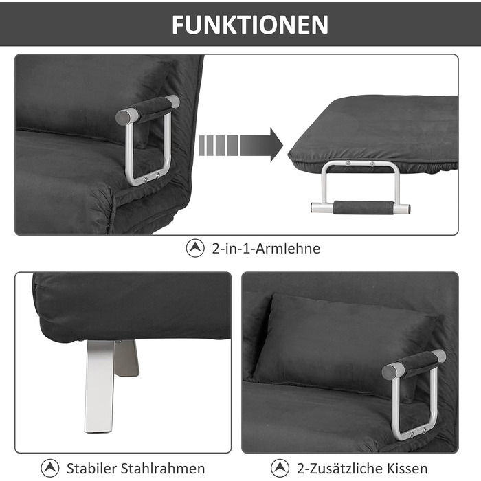 HOMCOM Convertible Sofa Bed with Adjustable Backrest, Throw Pillows, and Sleep Function
