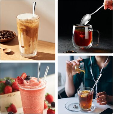 12 довгих ложок для лате макіато, 20 см: коктейльні, для морозива, кави, молочних коктейлів, десертів, нержавіюча сталь, придатні для миття в посудомийній машині