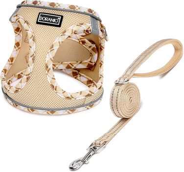 Шлейка для собак маленьких порід з повідком, Step-in шлейка, світловідбиваюча, дихаюча, для грудної клітки, анти-тяга, безпечна, шлейка для котів (Бежевий, S) S Бежевий