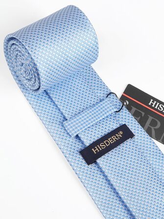 Краватки для чоловіків HISDERN: святкові краватки з кишеньковим хустинкою, класичний візерунок, в клітинку, для весілля та ділових зустрічей, блакитний колір