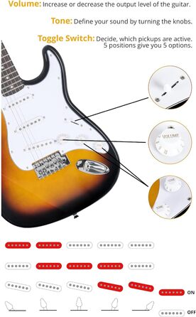Електрогітара Rocktile Banger's Pack Sunburst (Комплект: підсилювач, тремоло, чохол, кабель, ремінь, медіатори, запасні струни, навчальний матеріал з CD/DVD)