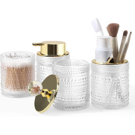 Набір аксесуарів для ванної кімнати Dasiton (4 шт.) з прозорого скла: мильниця, тримач для зубних щіток, стаканчик, контейнер для ватних паличок. Зелений/Прозорий (A)