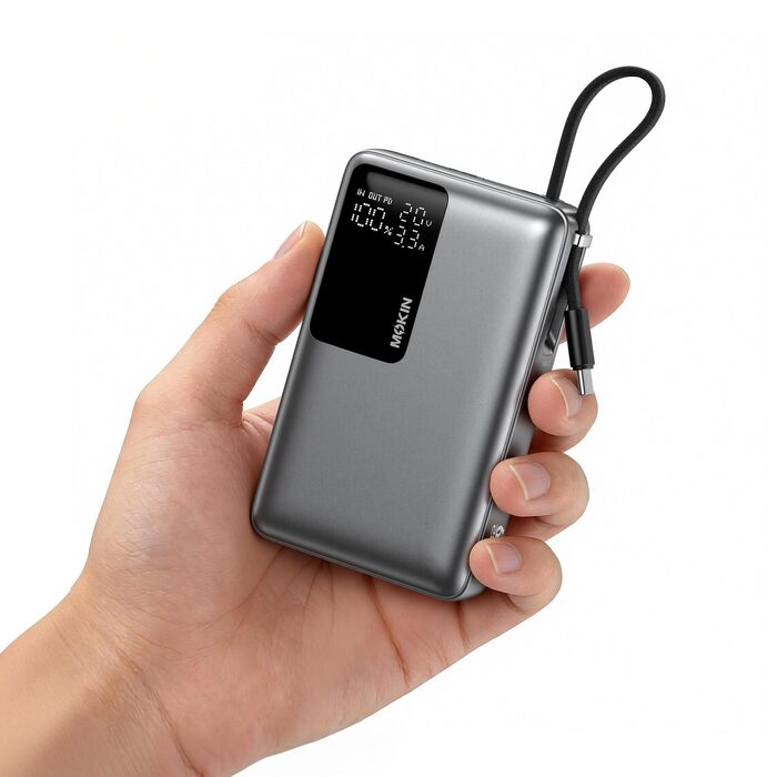 Повербанк 20000mAh 65W з швидкою зарядкою USB-C PD 3.0 та QC 4.0, зовнішній акумулятор з LED-дисплеєм для iPhone 17 16 15 14, Samsung Galaxy S25 S24, для подорожей та кемпінгу