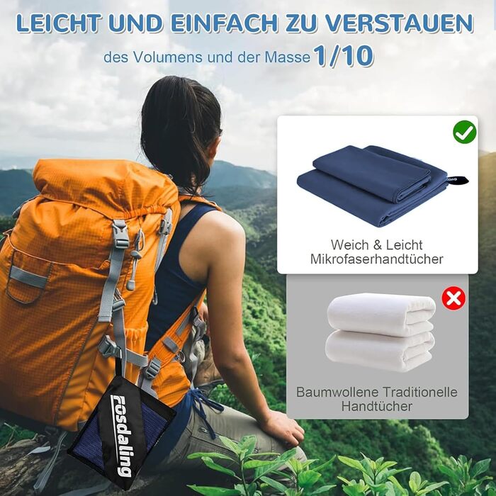 Набір з 3 рушників з мікрофібри: великий 180x90 см та 2 маленькі 80x40 см. Швидковисихаючі рушники з мікрофібри для спорту, подорожей, басейну та пляжу (темно-синій)