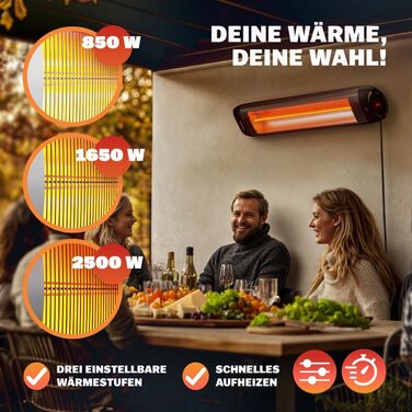Інфрачервовий обігрівач MONZANA® MZH2501 з таймером, 2500W, 3 режими, 24 год, пульт ДУ, кут нахилу 90°, електричний, для тераси, чорний