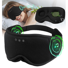 Маска для сну Dolida з Bluetooth навушниками, 3D бамбукова маска для очей, чорна. Комфортний сон для жінок та чоловіків.