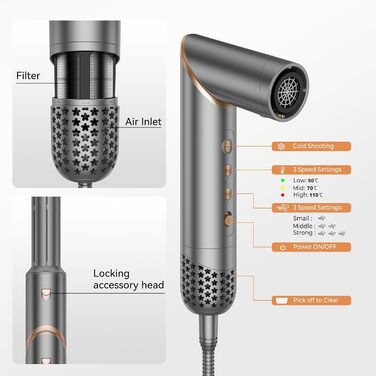 OKWRAP Hairstyler 5 в 1: Набір для укладки волосся з феном, іонізацією, автоматичною завивкою, плойкою та випрямлячем. (Сірий)