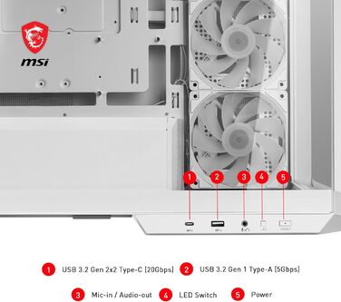 Корпус ПК MSI MAG PANO M100R PZ White ATX з підтримкою GPU-стійка, індикатором рівня заповнення, фільтрами від пилу та USB Type-C (20Gbps)