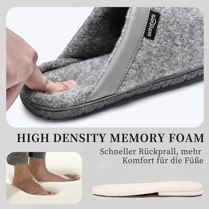 Чоловічі халапи з фетру, тапочки з Memory Foam, неслизька підошва, фетрові шльопанці для дому та вулиці (Сірий, 45 EU)