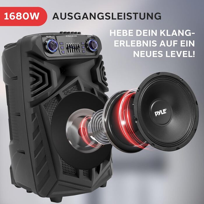 Портативна Bluetooth колонка Pyle 1680 Вт з мікрофоном, колесами та LED-дисплеєм для караоке та вечірок (15 дюймів)