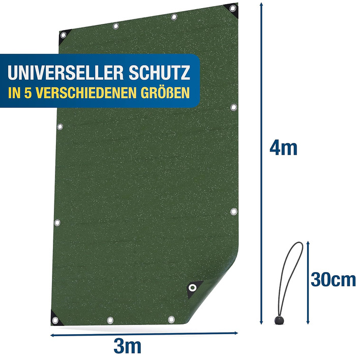 Professional Tarp 240 g/m² [3x4m] - Robust woven tarp with eyelets - Waterproof and UV resistant tarp - Tarp for outdoor use - Weatherproof all-purpose tarp including 6 tarp straps